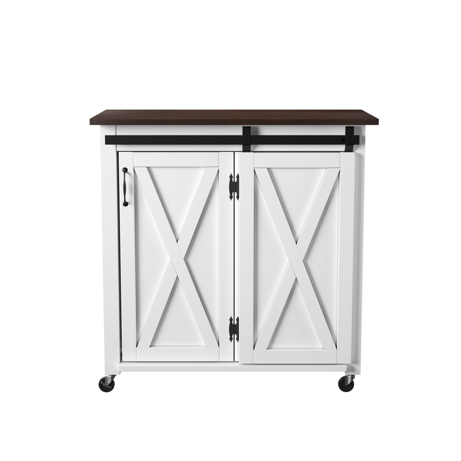 35" Dark Brown and White Wood Rolling Kitchen Cart-Kitchen Carts-Islands-DECOROLALA
