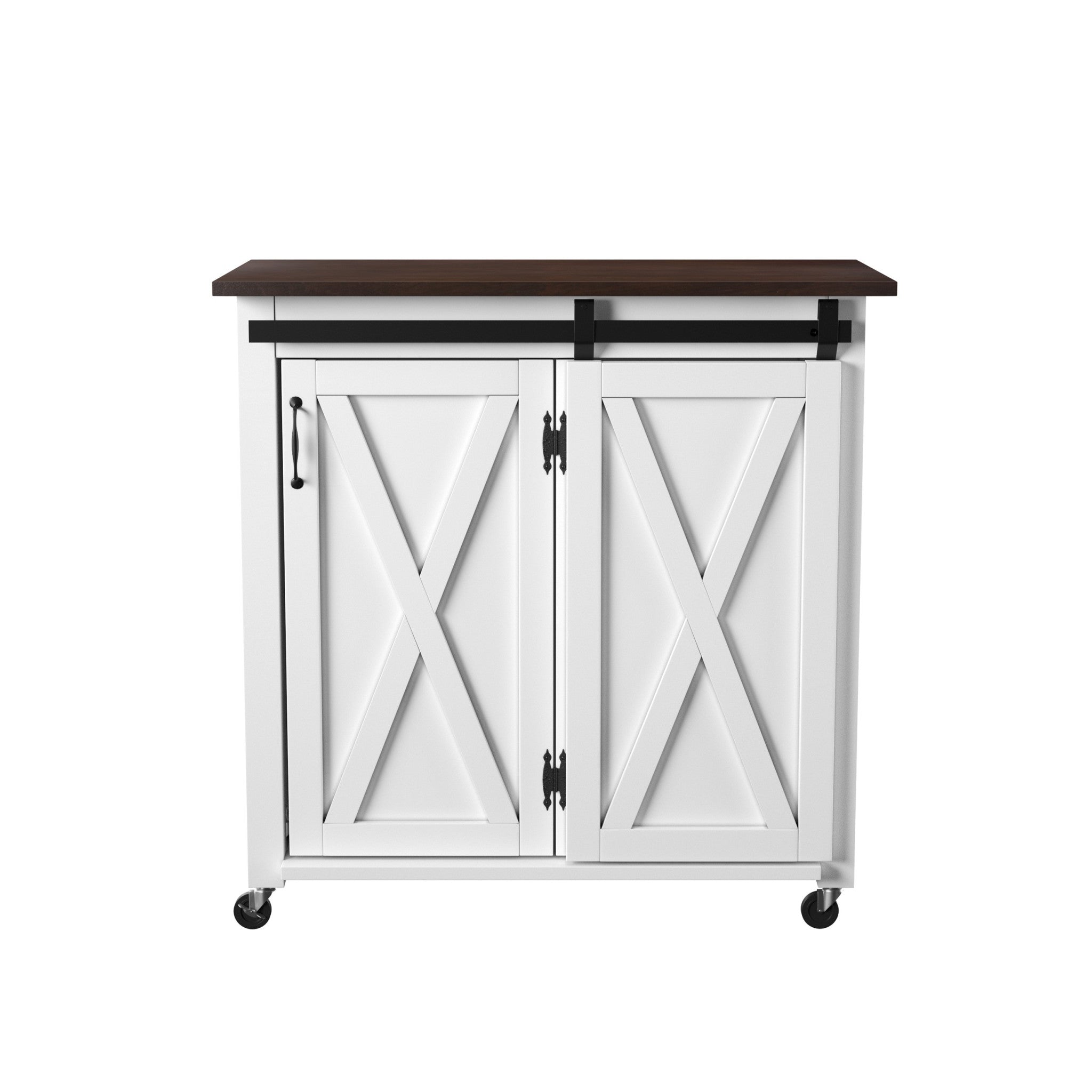 35" Dark Brown and White Wood Rolling Kitchen Cart-Kitchen Carts-Islands-DECOROLALA
