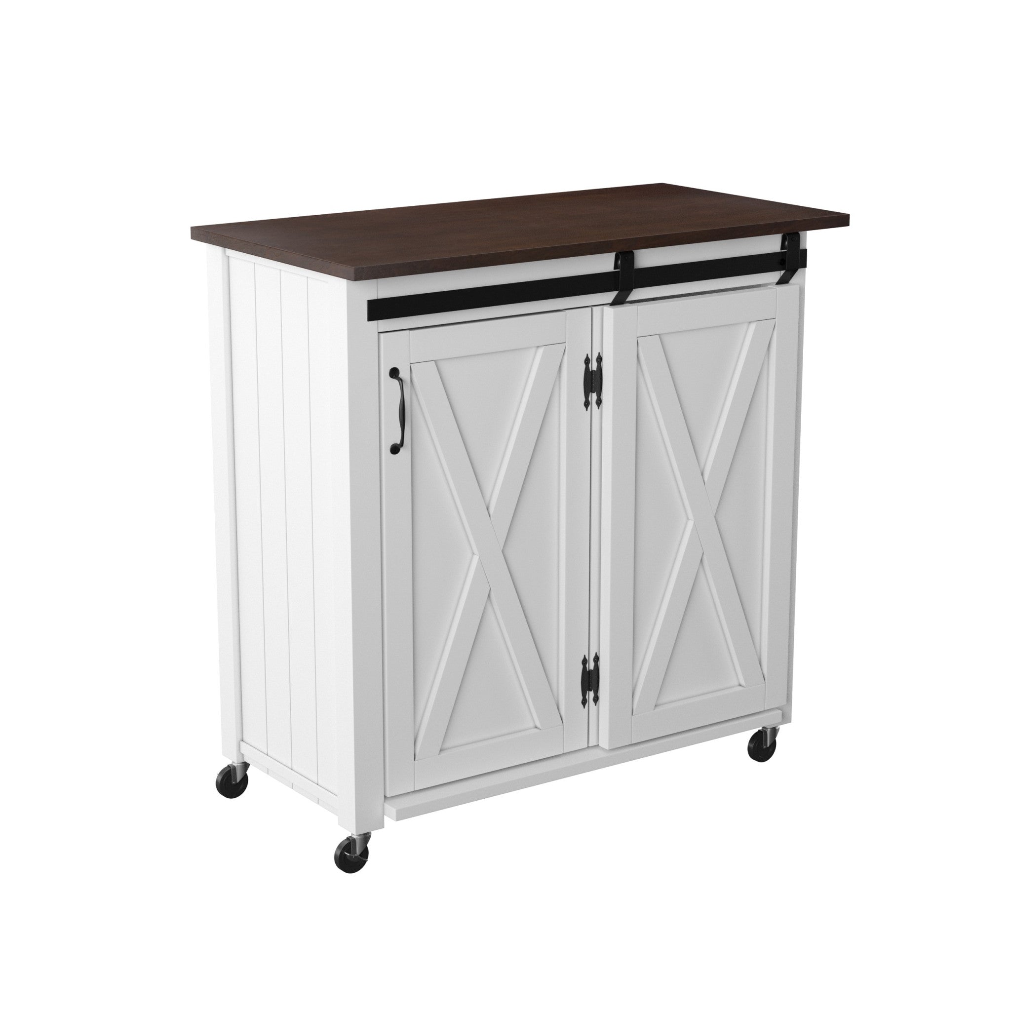 35" Dark Brown and White Wood Rolling Kitchen Cart-Kitchen Carts-Islands-DECOROLALA