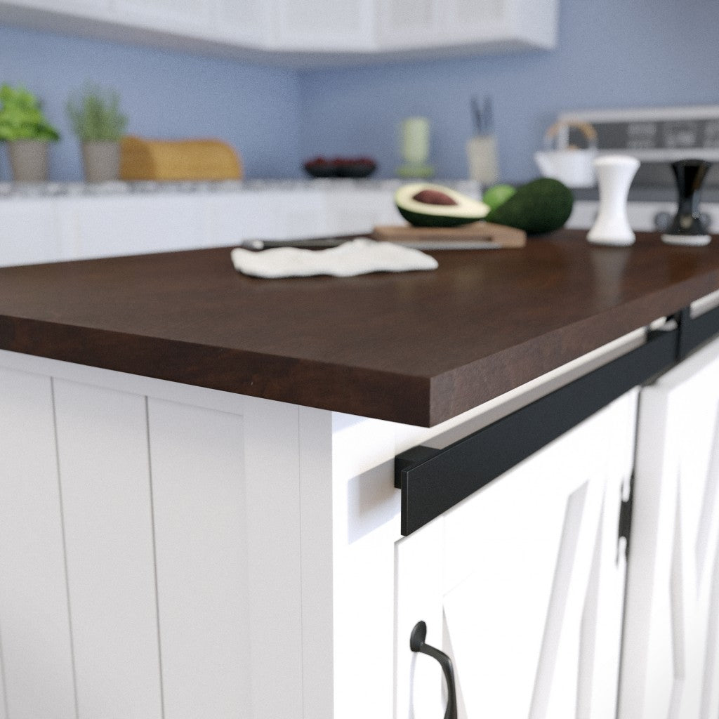 35" Dark Brown and White Wood Rolling Kitchen Cart-Kitchen Carts-Islands-DECOROLALA