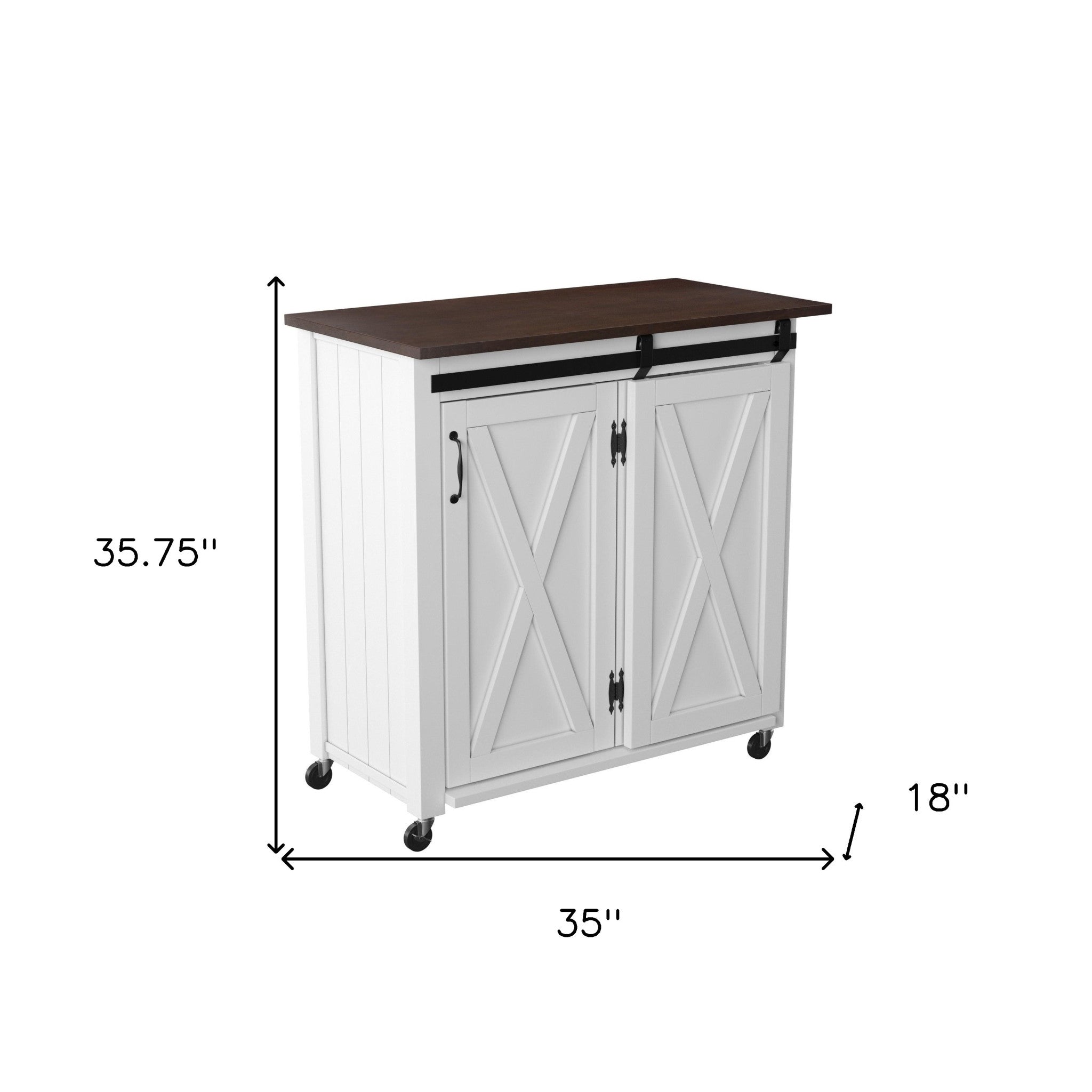 35" Dark Brown and White Wood Rolling Kitchen Cart-Kitchen Carts-Islands-DECOROLALA