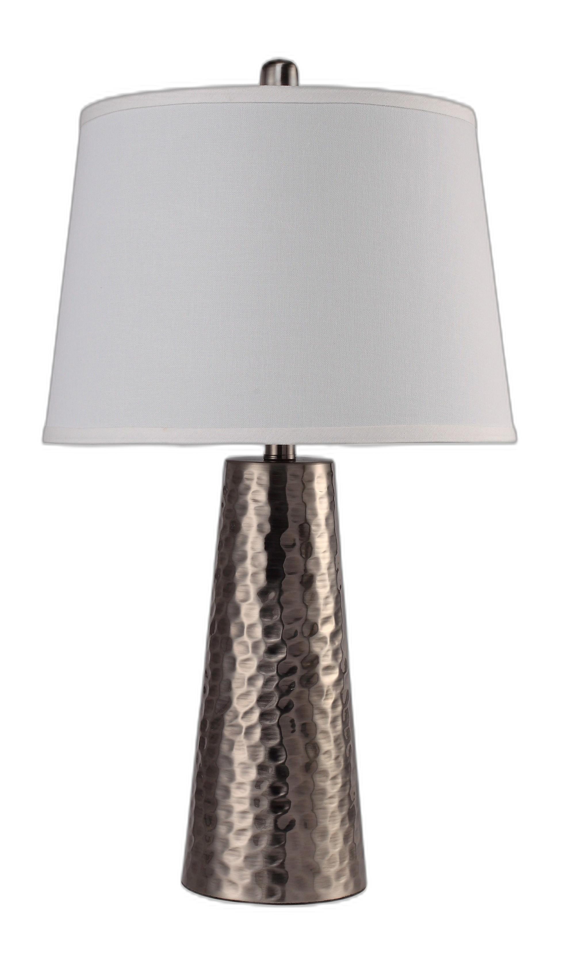 35" Distressed Brown Metal Table Lamp With White Empire Shade-Table Lamps-DECOROLALA
