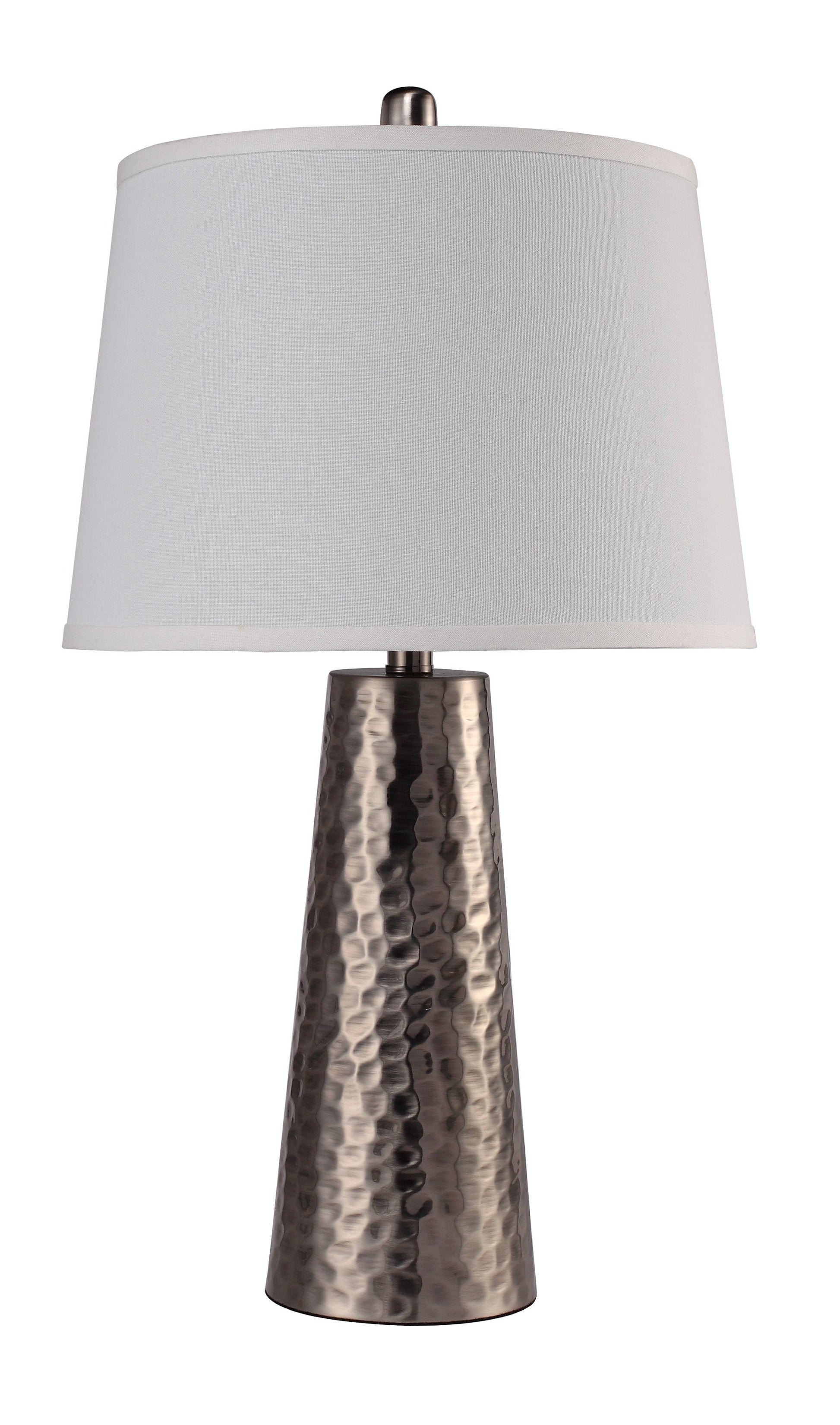 35" Distressed Brown Metal Table Lamp With White Empire Shade-Table Lamps-DECOROLALA