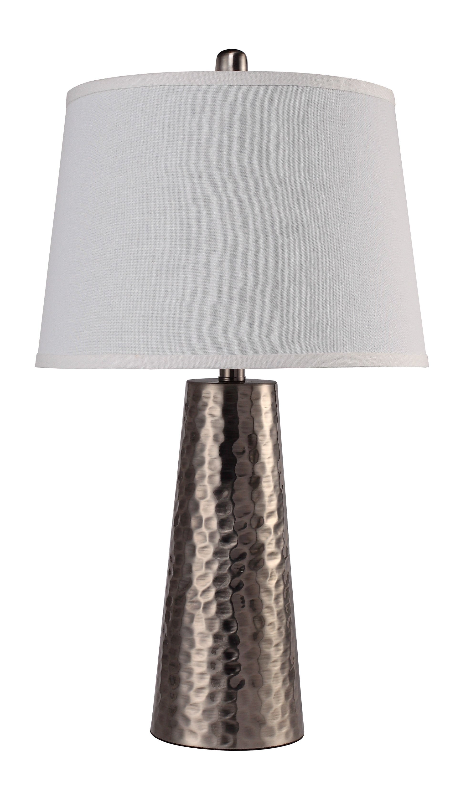 35" Distressed Brown Metal Table Lamp With White Empire Shade-Table Lamps-DECOROLALA