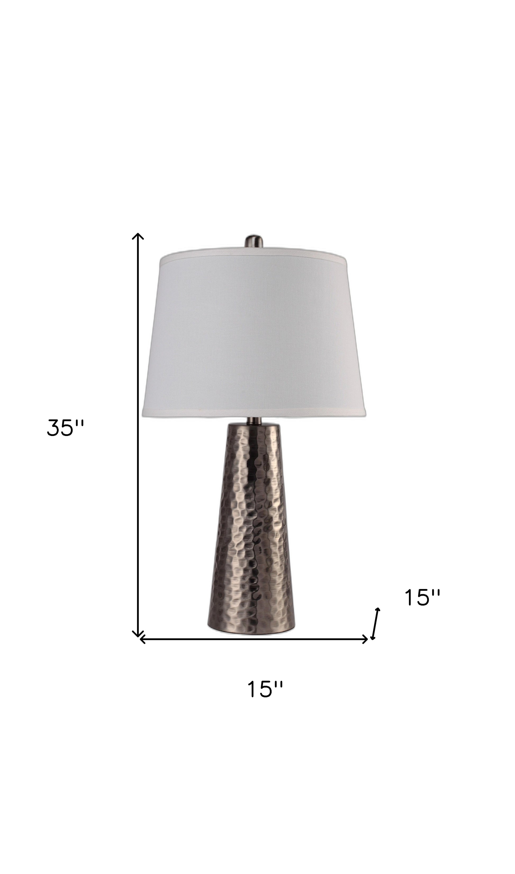 35" Distressed Brown Metal Table Lamp With White Empire Shade-Table Lamps-DECOROLALA