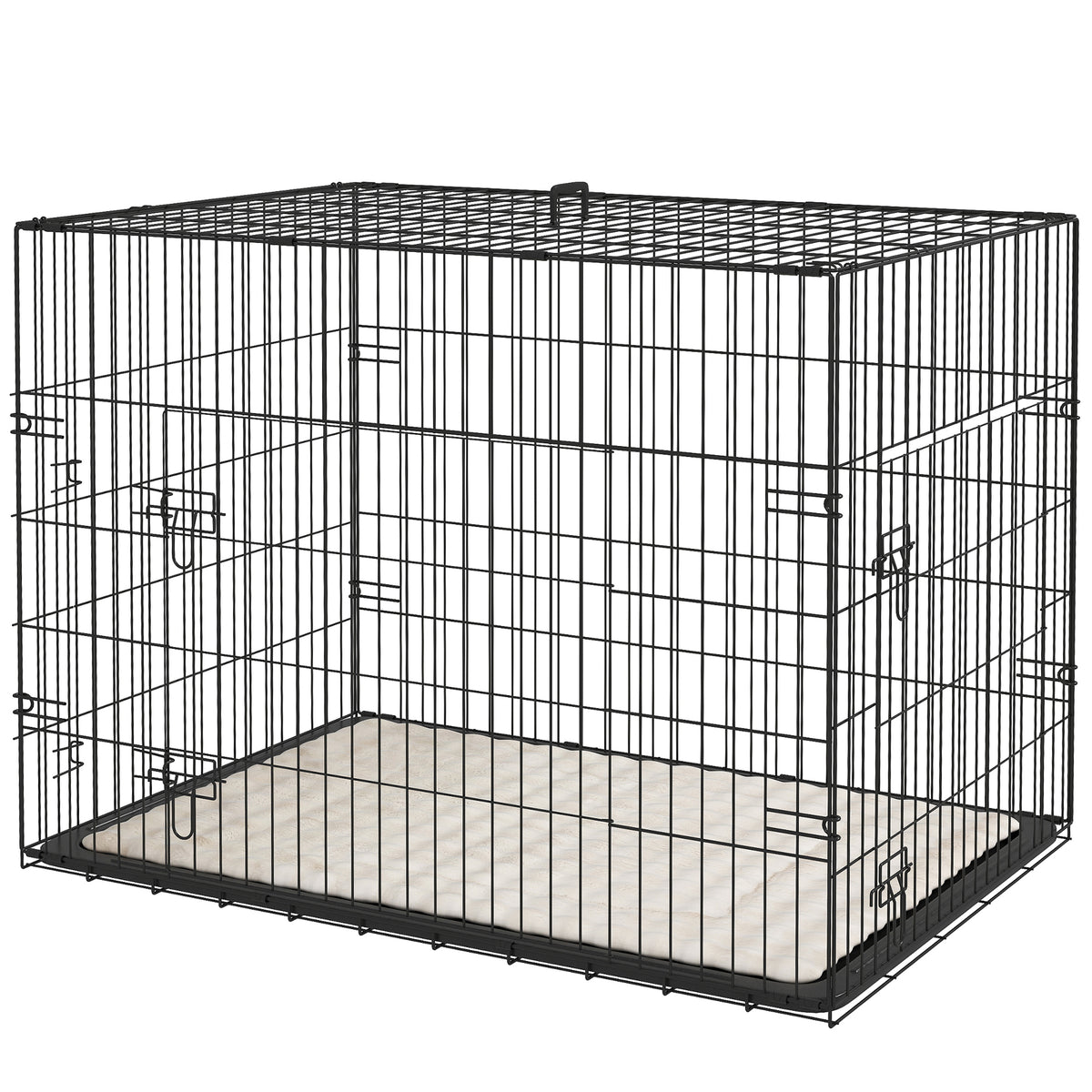 35" Folding Metal Dog Crate with 2 Doors and Cushion - Black-Dogs-DECOROLALA