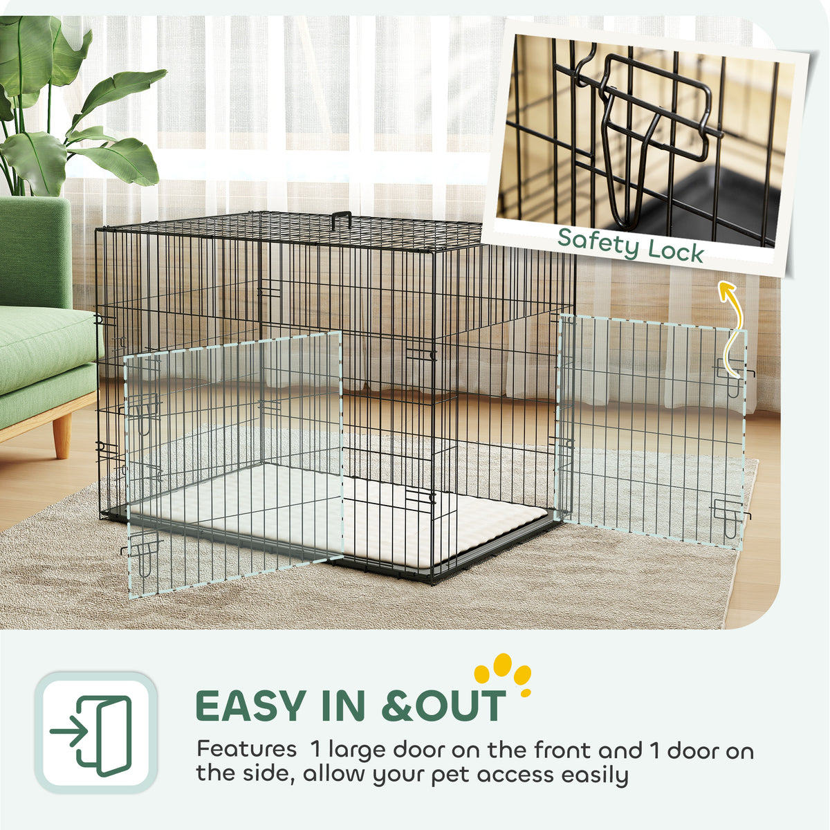 35" Folding Metal Dog Crate with 2 Doors and Cushion - Black-Dogs-DECOROLALA