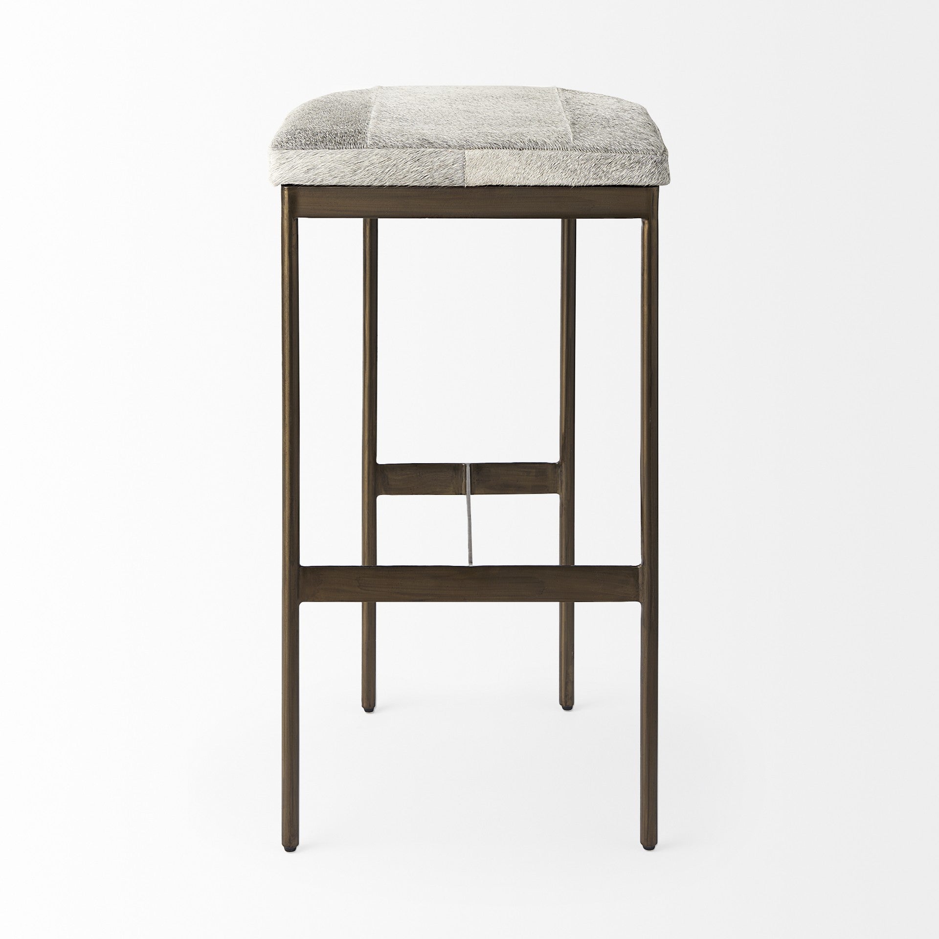 35" Gold Leather and Metal Backless Bar Chair-Bar Chairs-DECOROLALA