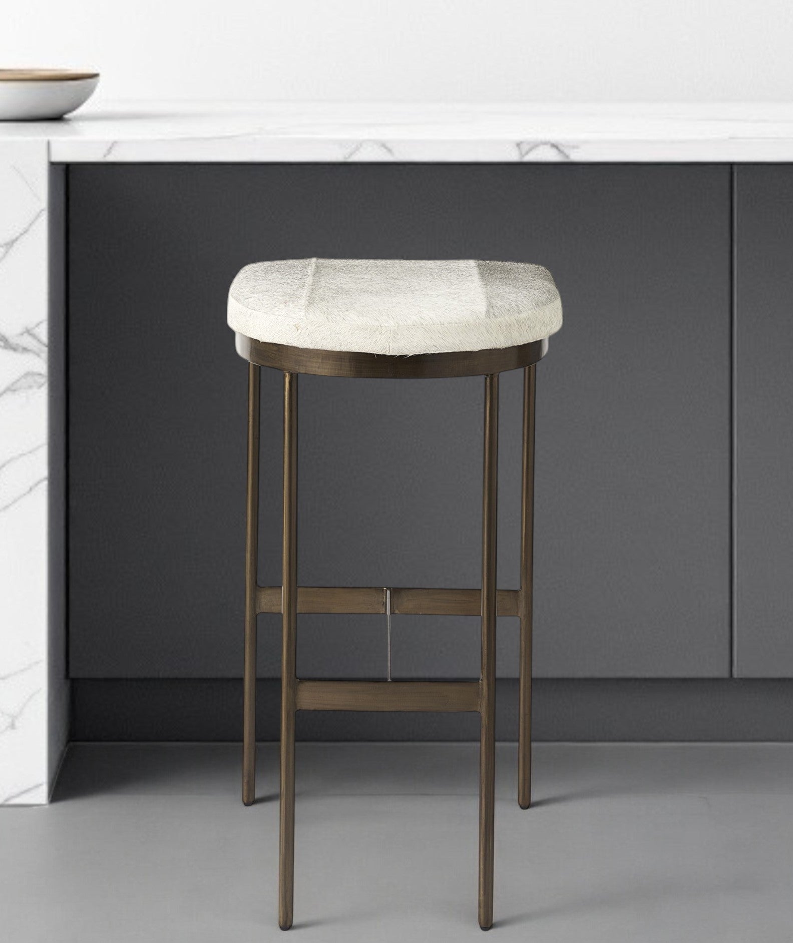 35" Gold Leather and Metal Backless Bar Chair-Bar Chairs-DECOROLALA