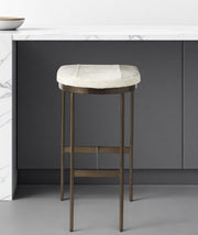 35" Gold Leather and Metal Backless Bar Chair-Bar Chairs-DECOROLALA