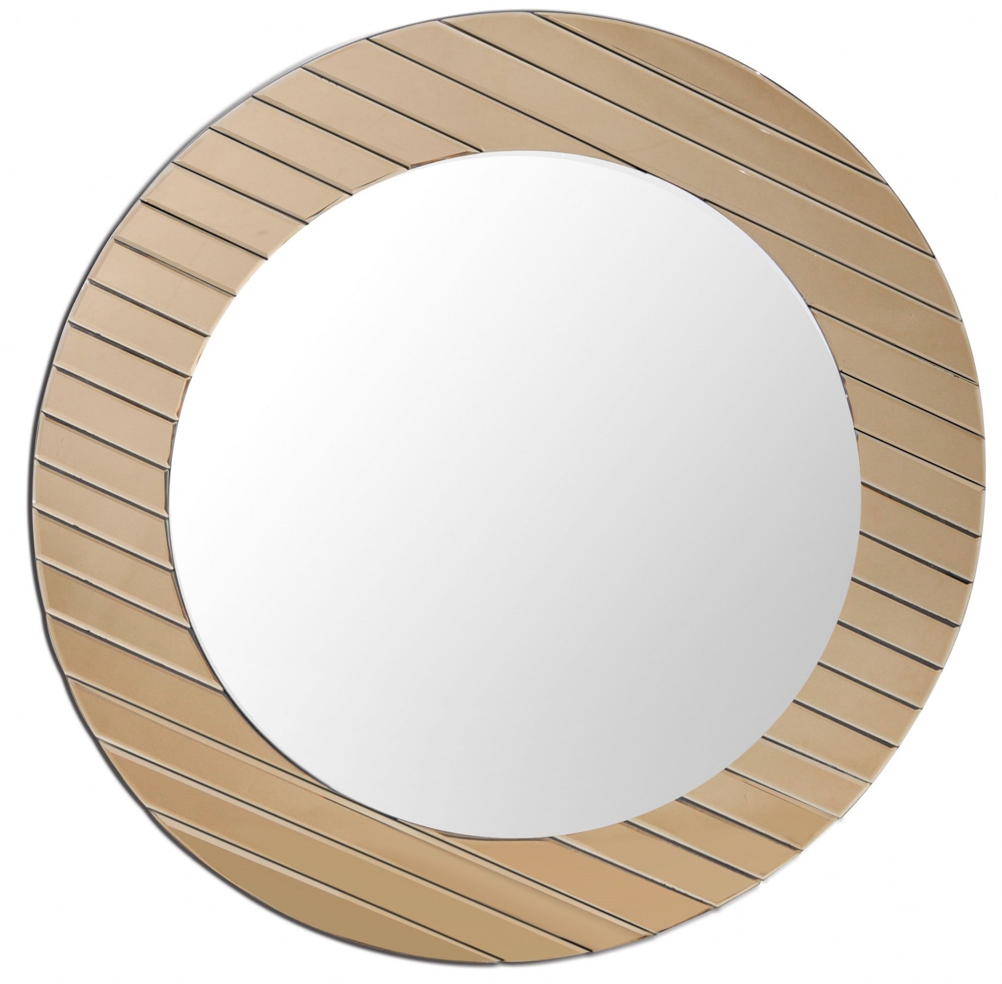 35" Gold Round Glass Framed Accent Mirror-Mirrors-DECOROLALA