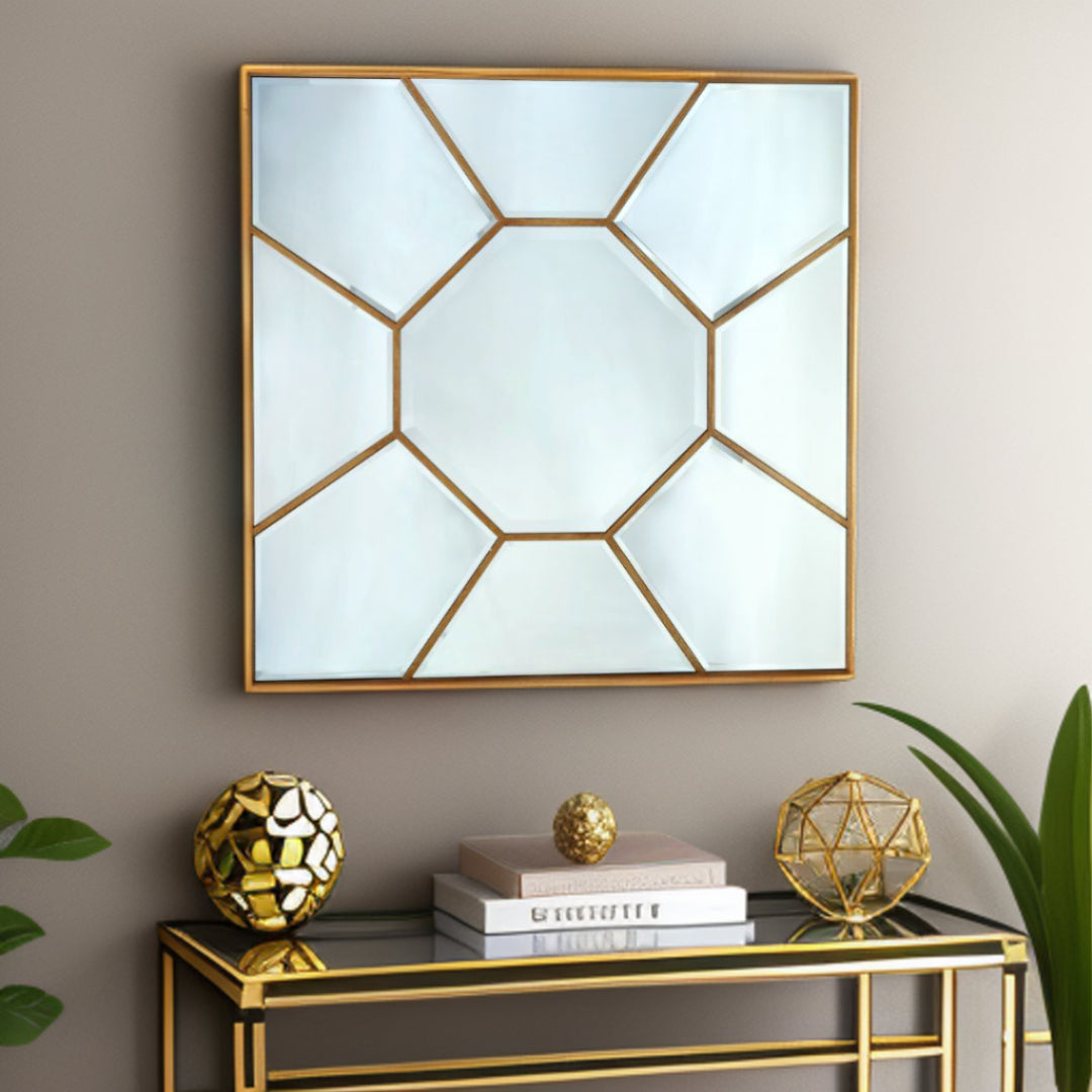 35" Gold Square Metal Framed Accent Mirror-Mirrors-DECOROLALA