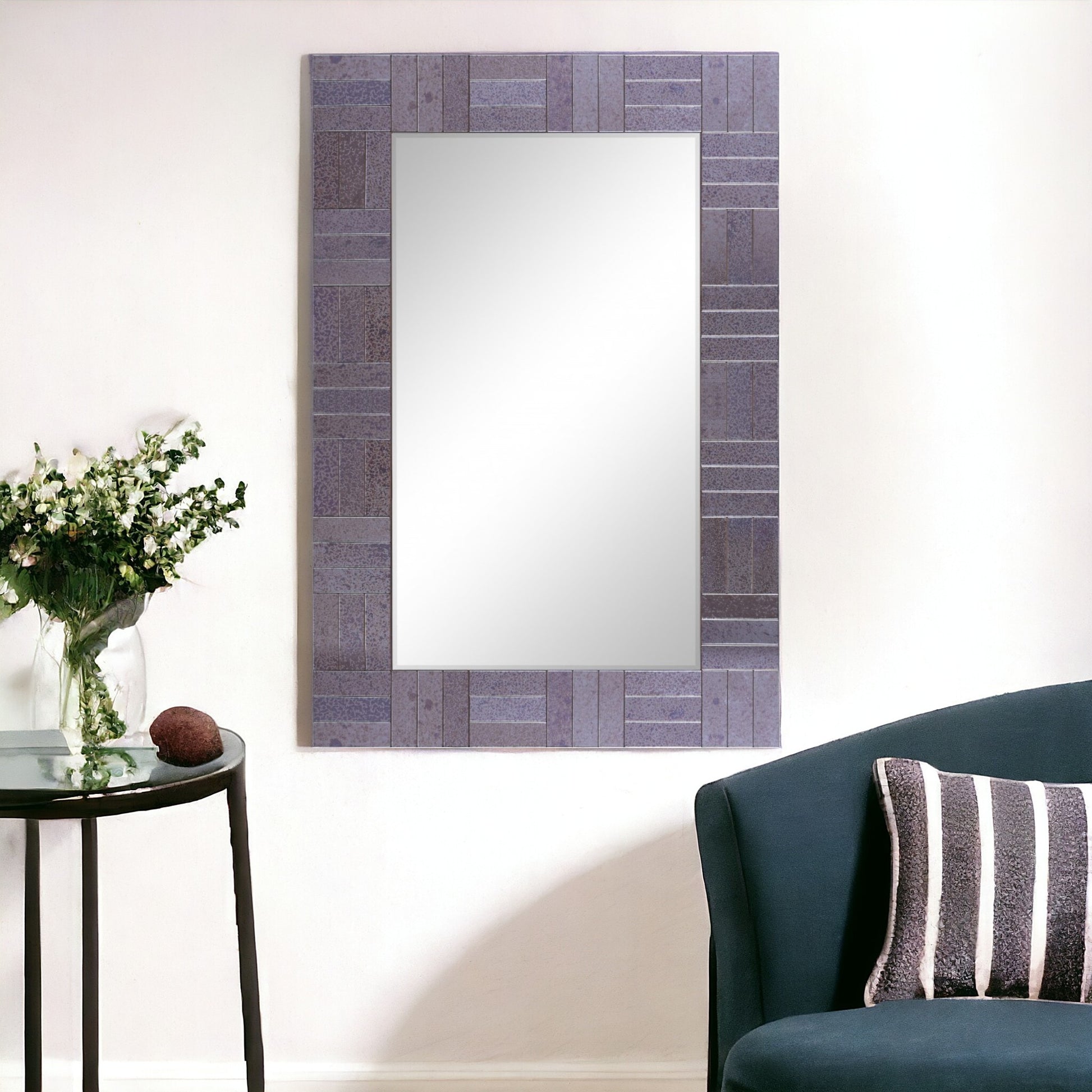 35" Gray Glass Framed Accent Mirror-Mirrors-DECOROLALA