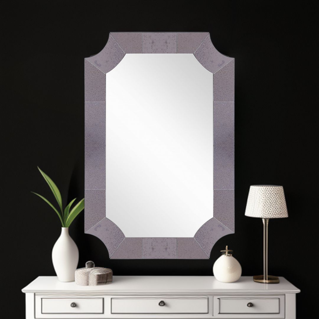 35" Gray Novelty Glass Framed Accent Mirror-Mirrors-DECOROLALA