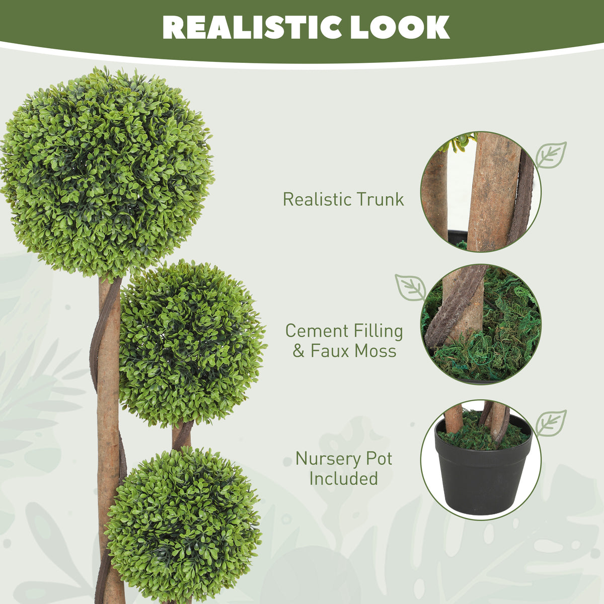 35 Inch 2 Pack Potted Fake Plant, Artificial Boxwood Topiary Trees, Triple Ball Tree for Indoor and Outdoor, Light Green-Artificial Trees-DECOROLALA
