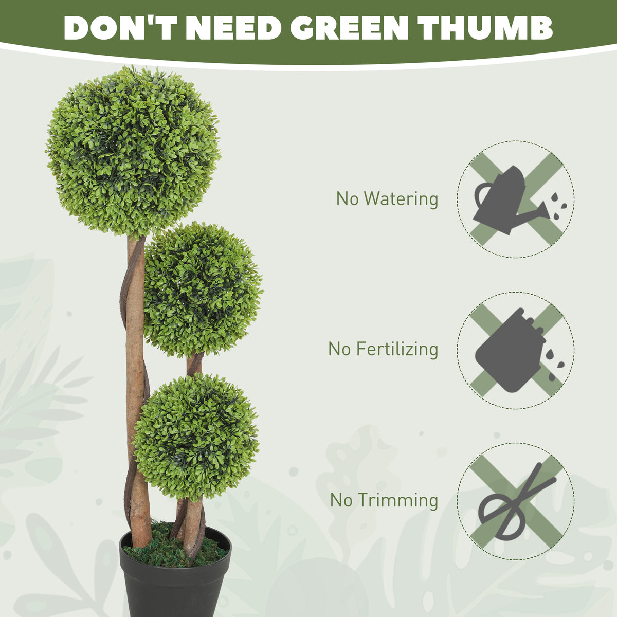 35 Inch 2 Pack Potted Fake Plant, Artificial Boxwood Topiary Trees, Triple Ball Tree for Indoor and Outdoor, Light Green-Artificial Trees-DECOROLALA
