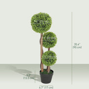 35 Inch 2 Pack Potted Fake Plant, Artificial Boxwood Topiary Trees, Triple Ball Tree for Indoor and Outdoor, Light Green-Artificial Trees-DECOROLALA