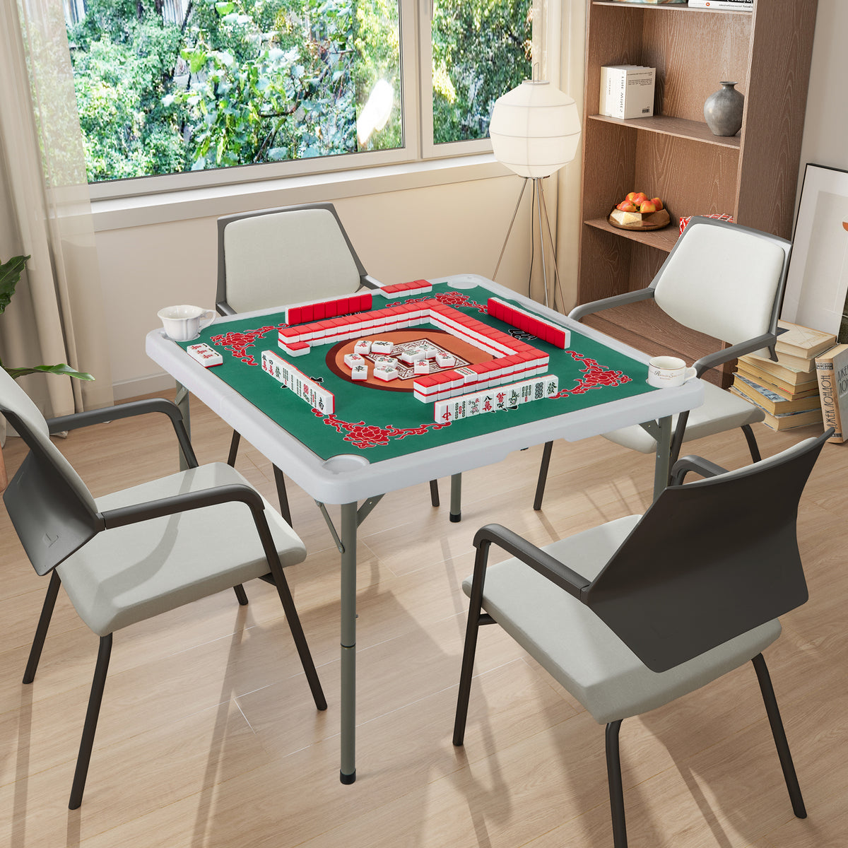35 Inch 4 Player Game Card Folding Mahjong Table with Cup Holders