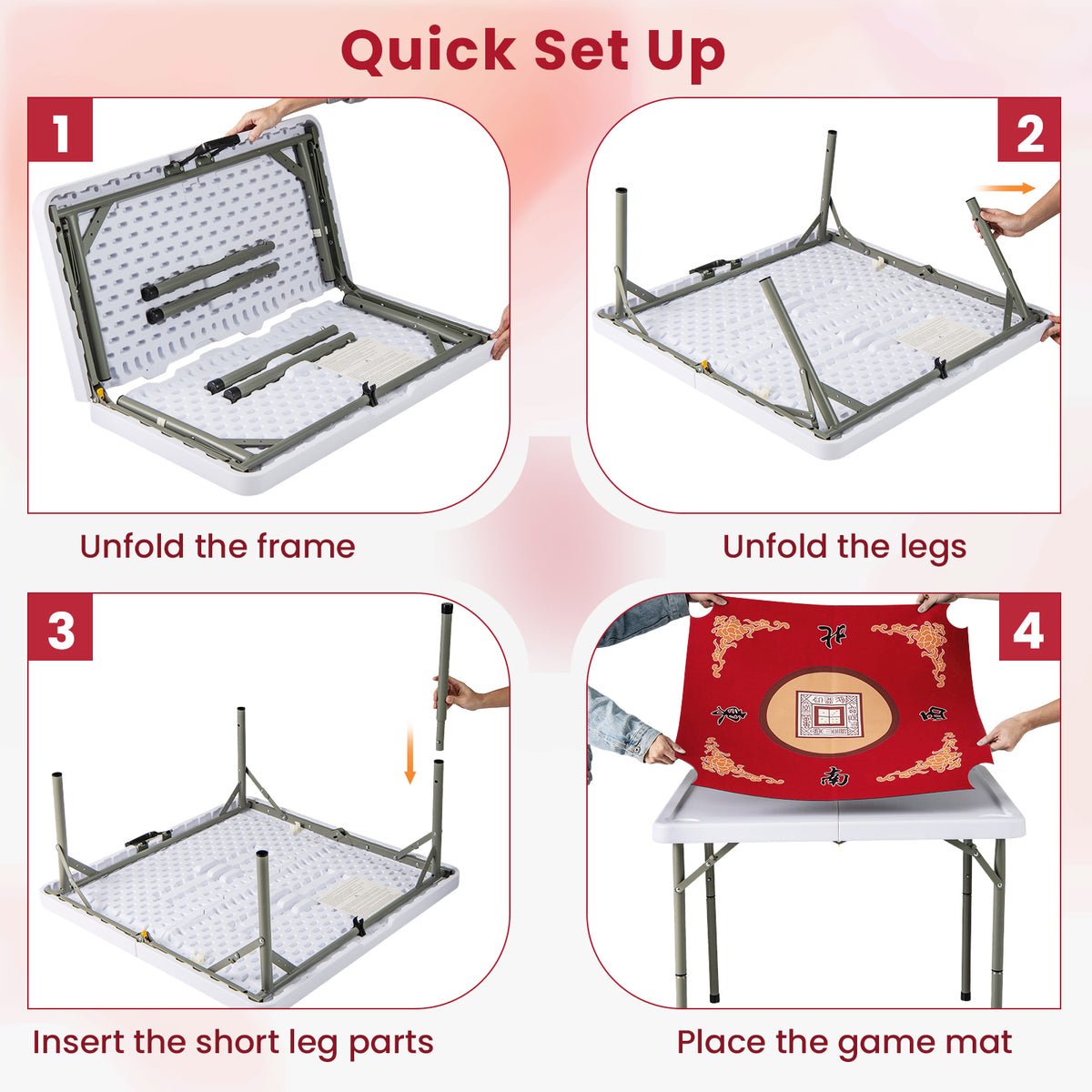 35 Inch 4 Player Game Card Folding Mahjong Table with Cup Holders