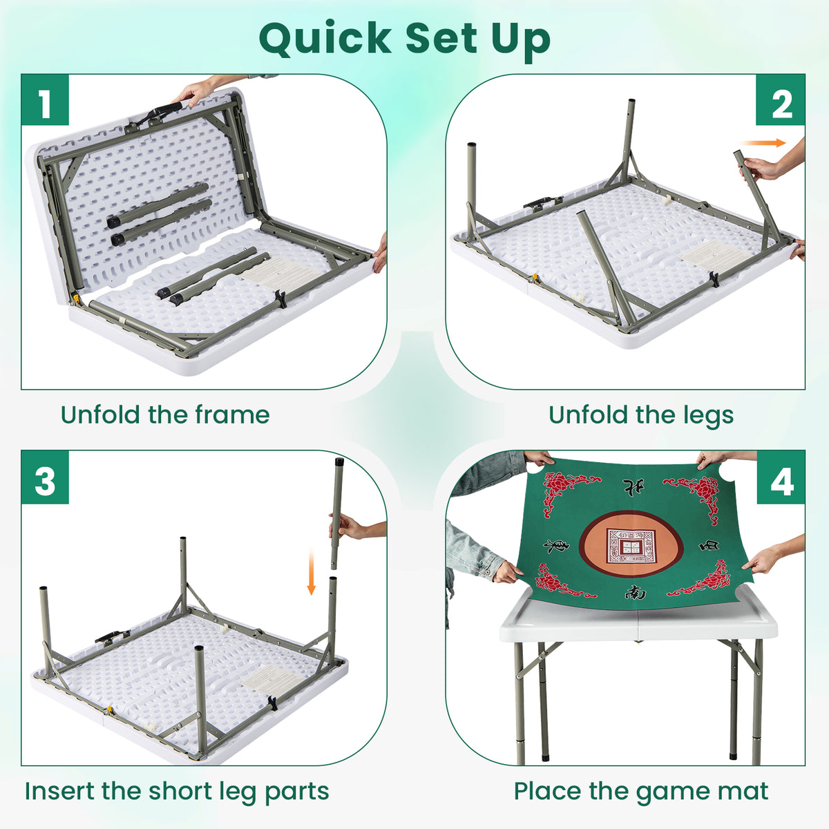 35 Inch 4 Player Game Card Folding Mahjong Table with Cup Holders