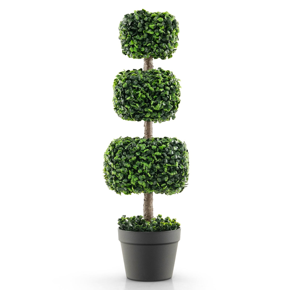 35 Inch Artificial Boxwood Topiary Ball Tree with Cement-filled Pot-Green-Artificial Plants-DECOROLALA