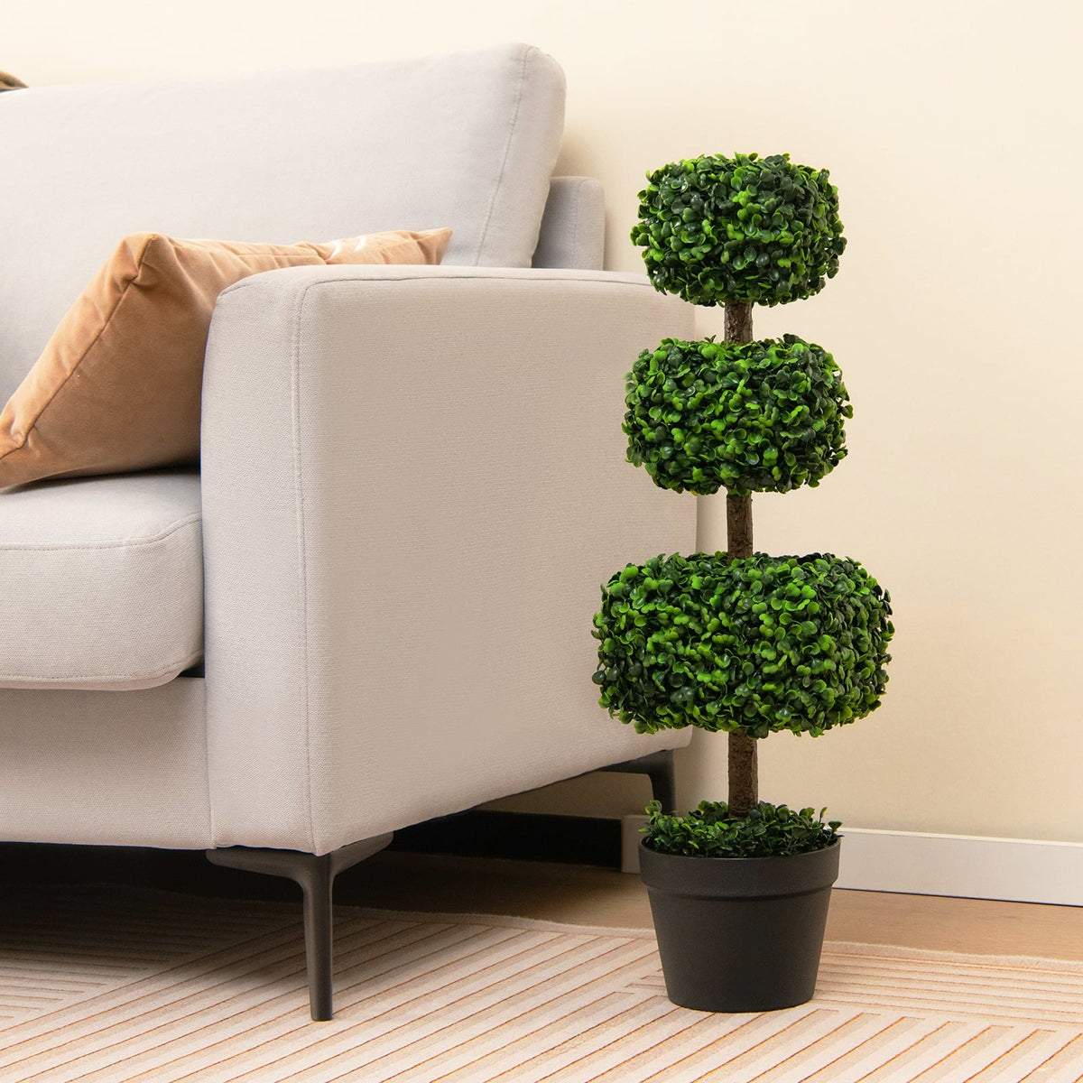 35 Inch Artificial Boxwood Topiary Ball Tree with Cement-filled Pot-Green-Artificial Plants-DECOROLALA