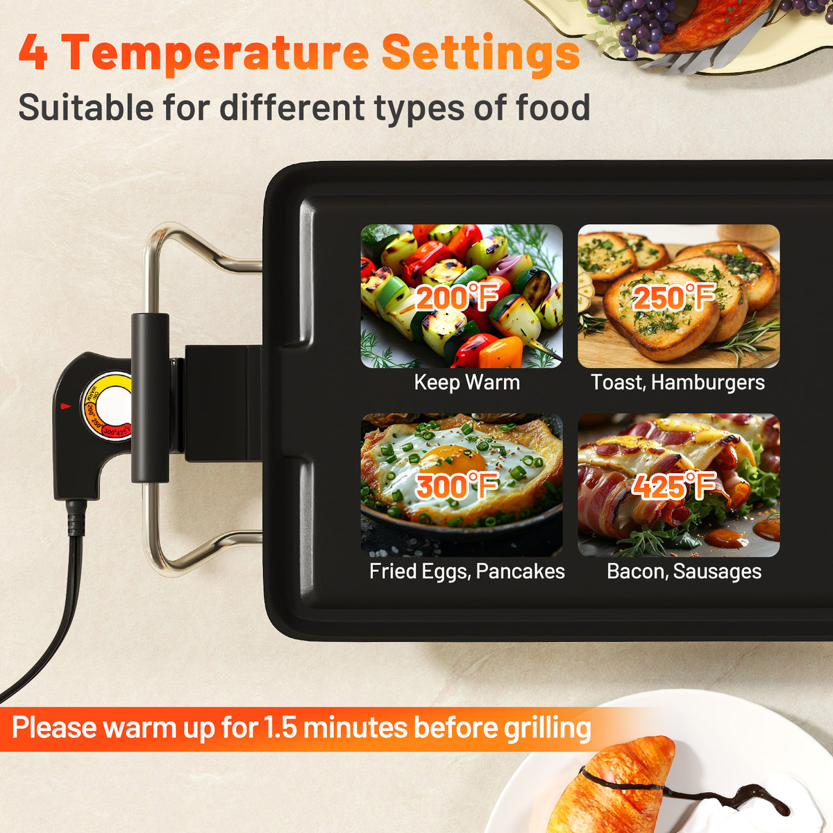 35 Inch Extra Large Electric Griddle with Adjustable Temperature Thermostats and Drip Tray-Cookware & Bakeware-DECOROLALA