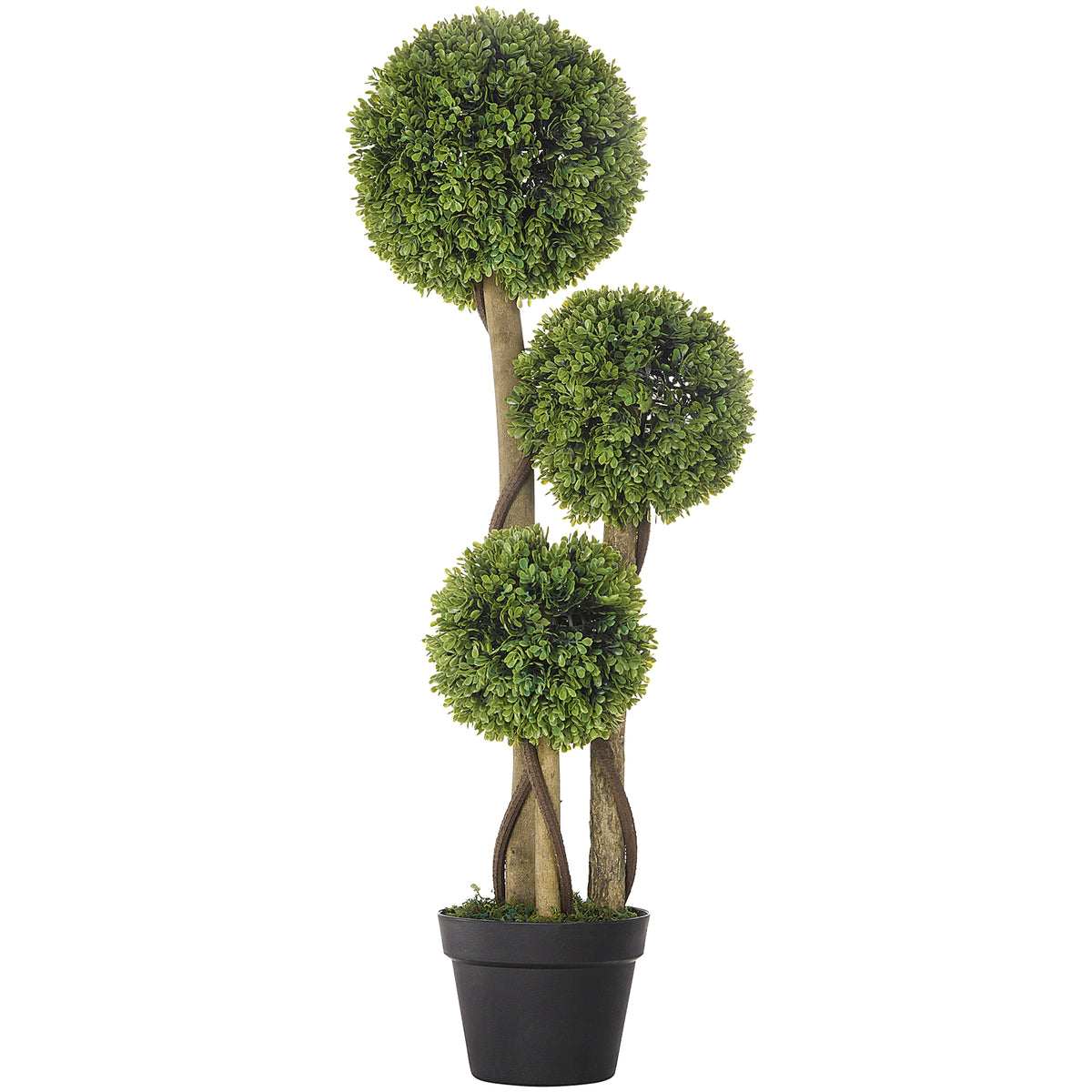 35 Inch Potted Fake Plant, Artificial Boxwood Topiary Tree, Triple Ball Tree for Indoor and Outdoor, Green-Artificial Trees-DECOROLALA