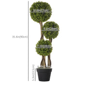 35 Inch Potted Fake Plant, Artificial Boxwood Topiary Tree, Triple Ball Tree for Indoor and Outdoor, Green-Artificial Trees-DECOROLALA