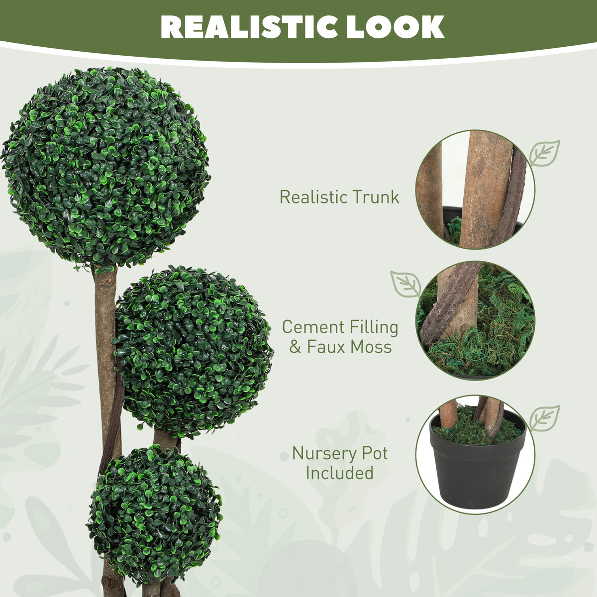 35 Inch Potted Fake Plant Set of 2, Artificial Boxwood Topiary Tree, Triple Ball Tree for Indoor and Outdoor, Green-Artificial Trees-DECOROLALA