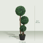 35 Inch Potted Fake Plant Set of 2, Artificial Boxwood Topiary Tree, Triple Ball Tree for Indoor and Outdoor, Green-Artificial Trees-DECOROLALA
