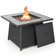 35 Inch Propane Gas Fire Pit Table Wicker Rattan with Lava Rocks PVC Cover-Black-Fire Pit Tables-DECOROLALA