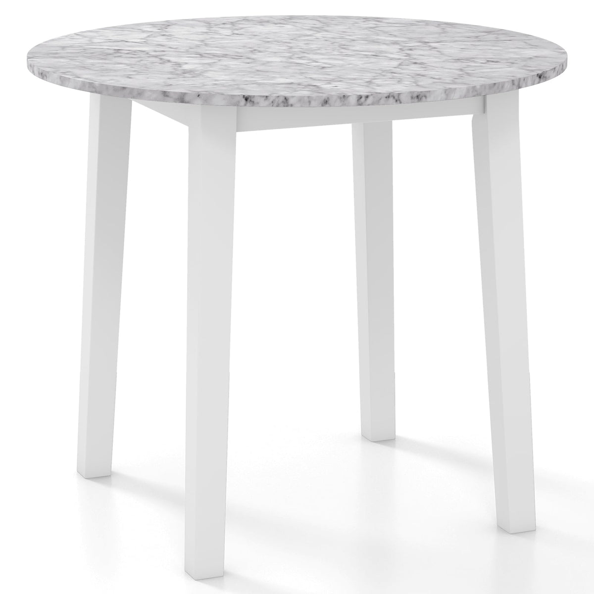 35 Inch Round Dining Table with Rubber Wood Legs and Marble-textured Veneer Tabletop-White-Dining Tables-DECOROLALA