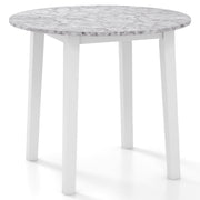 35 Inch Round Dining Table with Rubber Wood Legs and Marble-textured Veneer Tabletop-White-Dining Tables-DECOROLALA