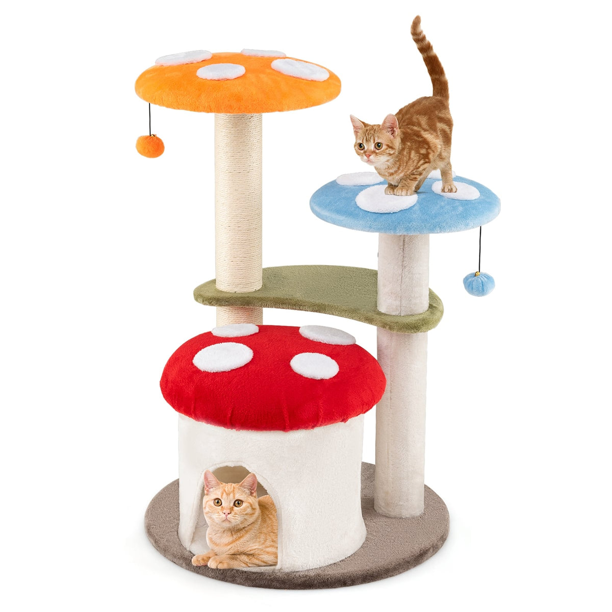 35 Inch Tall Cat Tower with Sisal Scratching Posts Cat Condo and Padded Platforms-Multicolor-Cat Trees & Scratchers-DECOROLALA