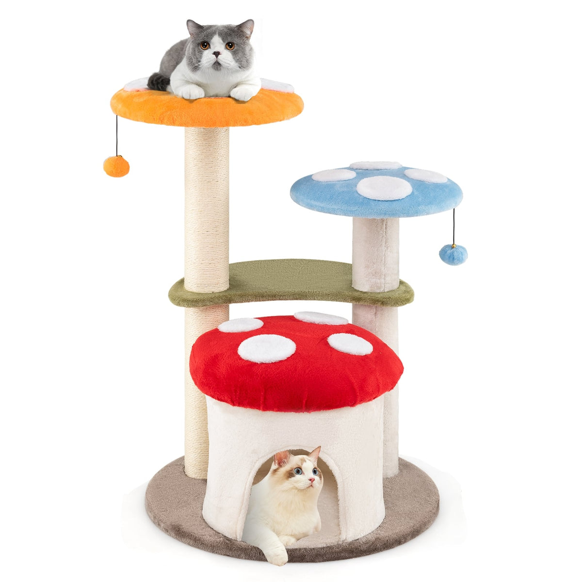 35 Inch Tall Cat Tower with Sisal Scratching Posts Cat Condo and Padded Platforms-Multicolor-Cat Trees & Scratchers-DECOROLALA