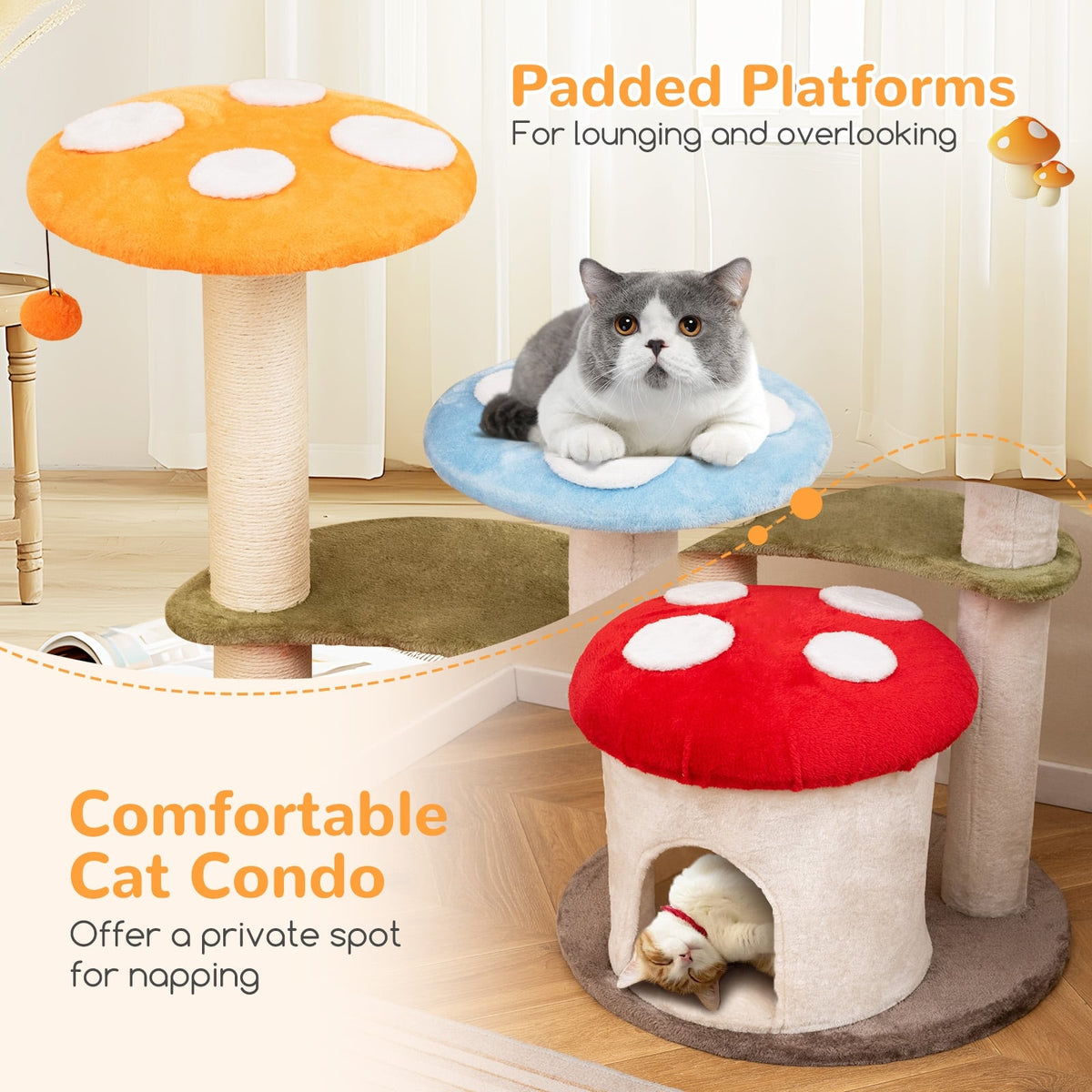 35 Inch Tall Cat Tower with Sisal Scratching Posts Cat Condo and Padded Platforms-Multicolor-Cat Trees & Scratchers-DECOROLALA