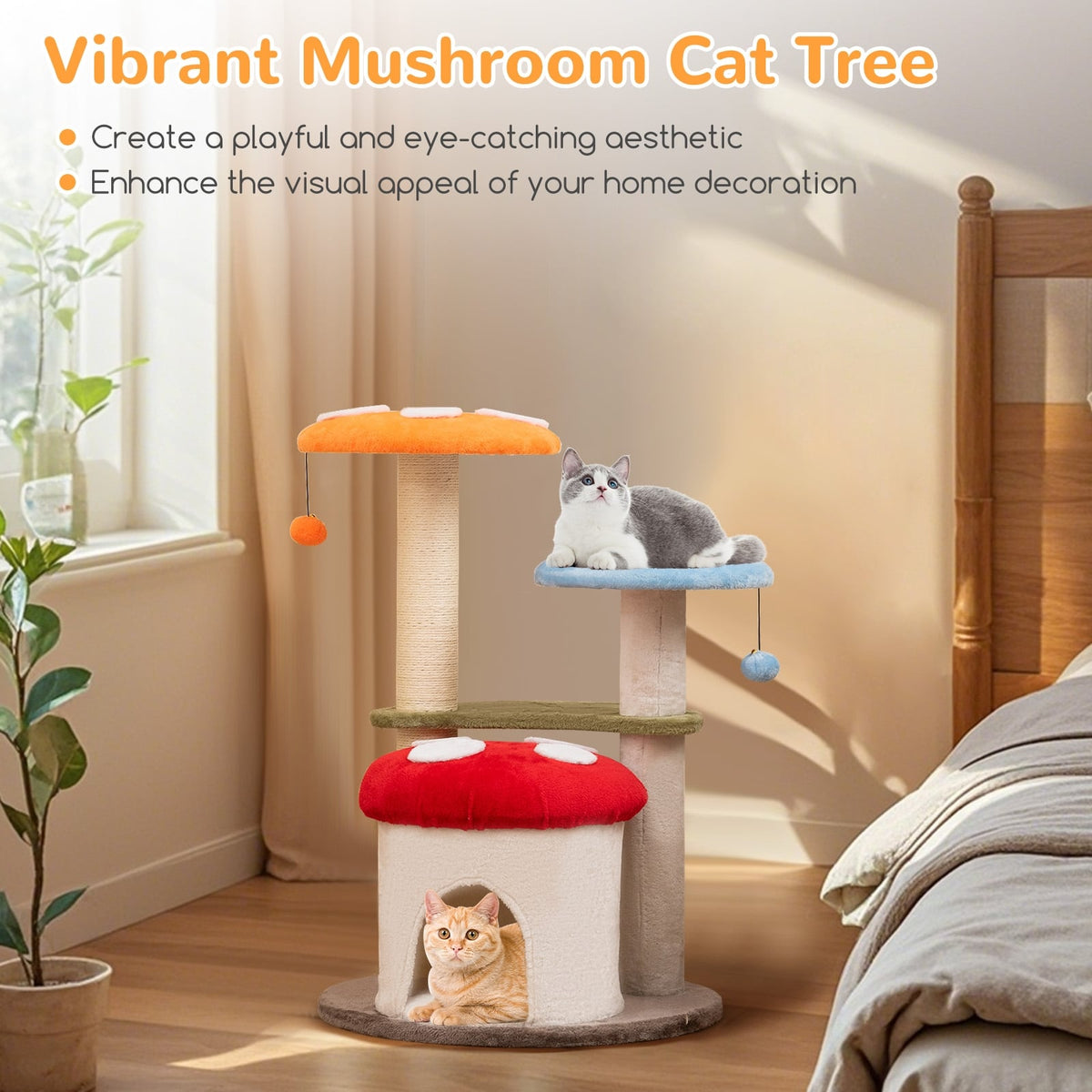 35 Inch Tall Cat Tower with Sisal Scratching Posts Cat Condo and Padded Platforms-Multicolor-Cat Trees & Scratchers-DECOROLALA