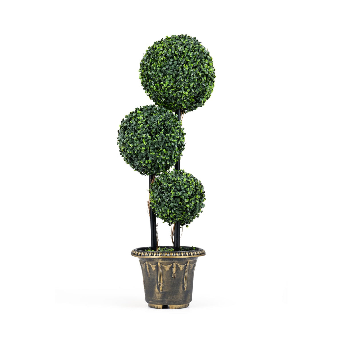 35 Inches Artificial Boxwood Topiary Tree Triple Ball Shrubs-Artificial Plants-DECOROLALA