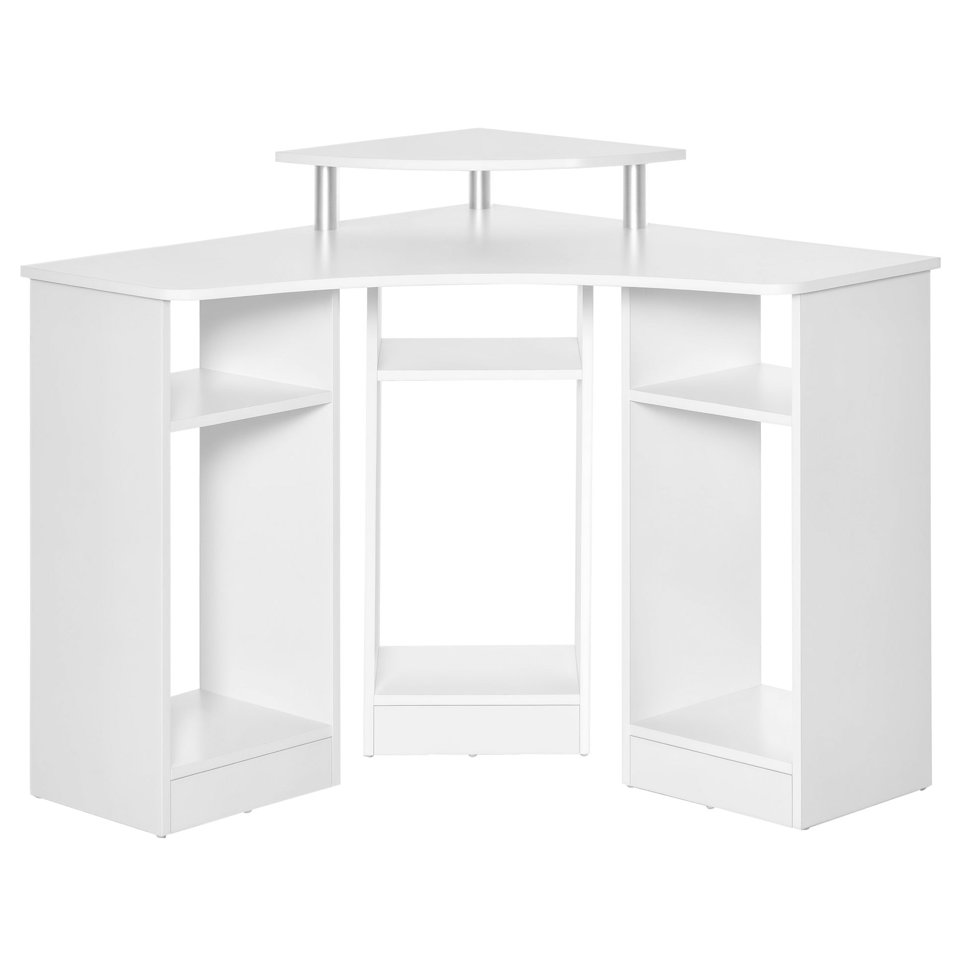 35" L-Shaped Computer Desk with Monitor Stand and Open Shelves, Home Office Corner Desk Study Workstation for Small Space, White-Office Products > Office Furniture > Office Desks & Work Stations > Computer Desks-DECOROLALA