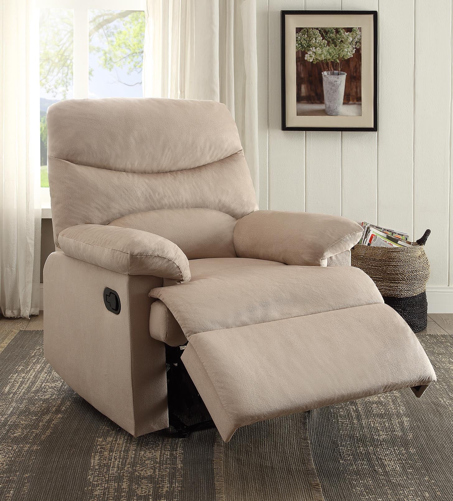 35" Light Brown Microfiber Manual Recliner-Recliners-DECOROLALA