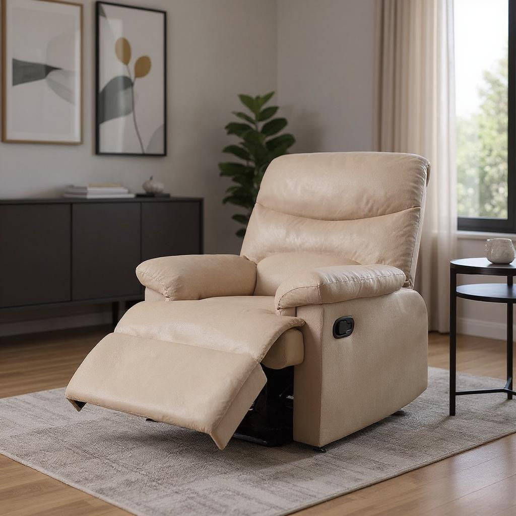 35" Light Brown Microfiber Manual Recliner-Recliners-DECOROLALA