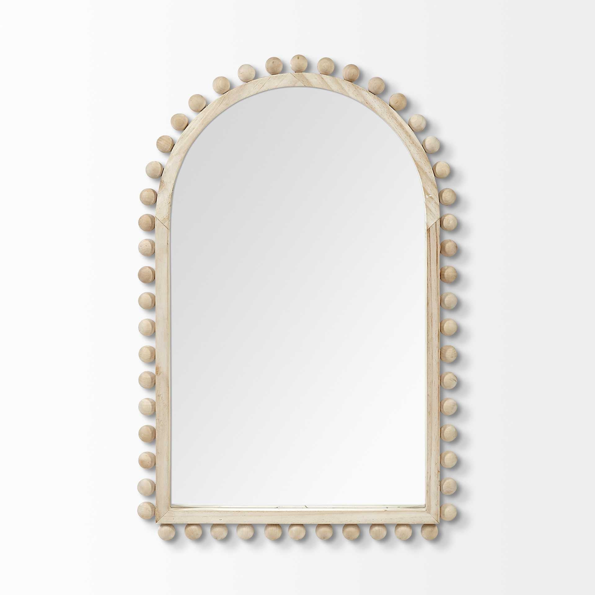 35" Natural Arch Wood Framed Accent Mirror-Mirrors-DECOROLALA