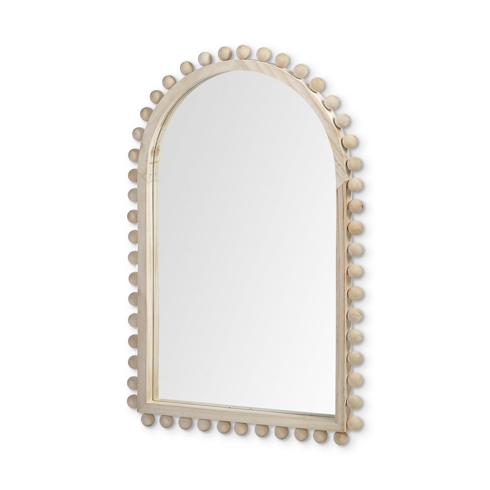 35" Natural Arch Wood Framed Accent Mirror-Mirrors-DECOROLALA