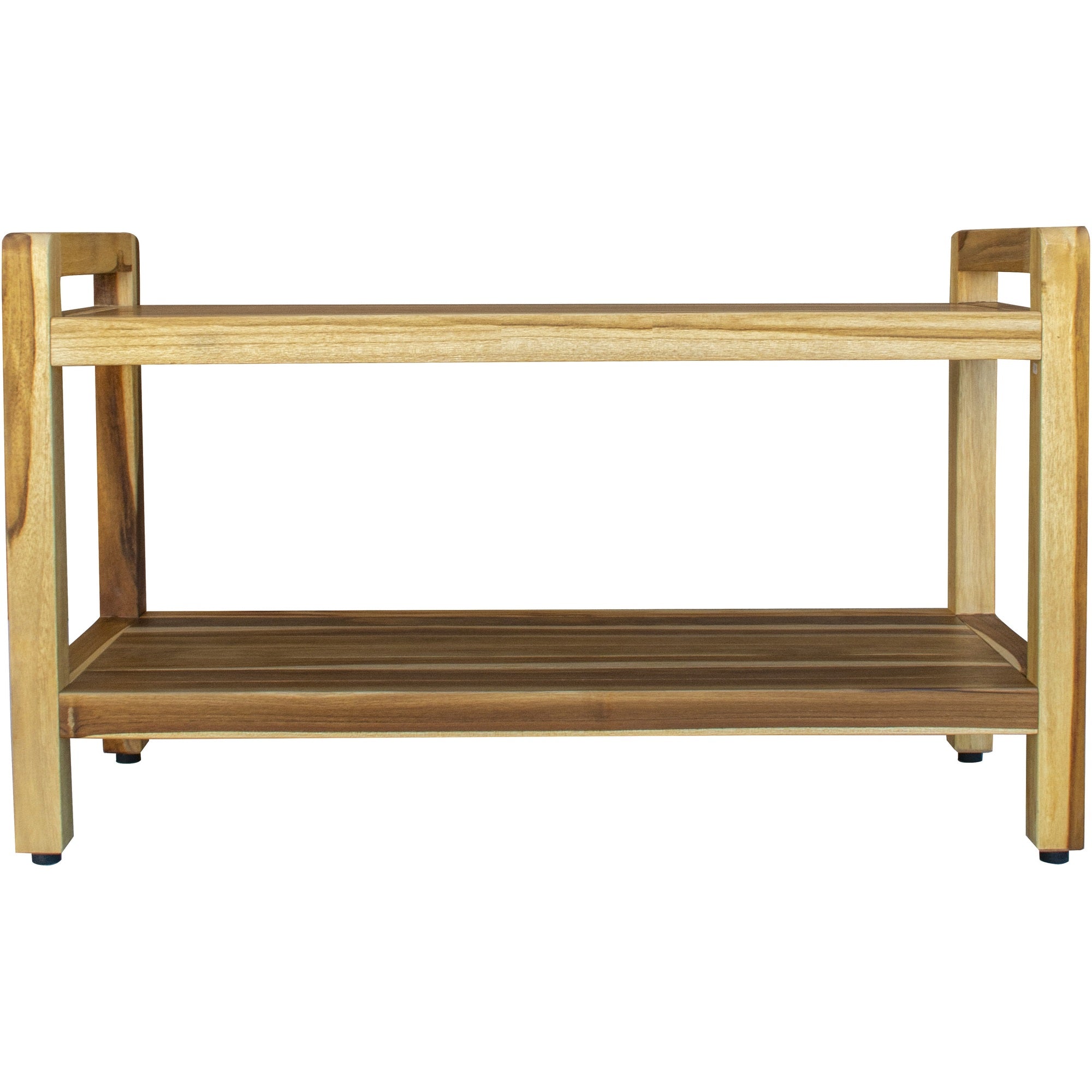 35" Natural Teak Rectangular Shower Bench With Shelf-Shower Benches-DECOROLALA