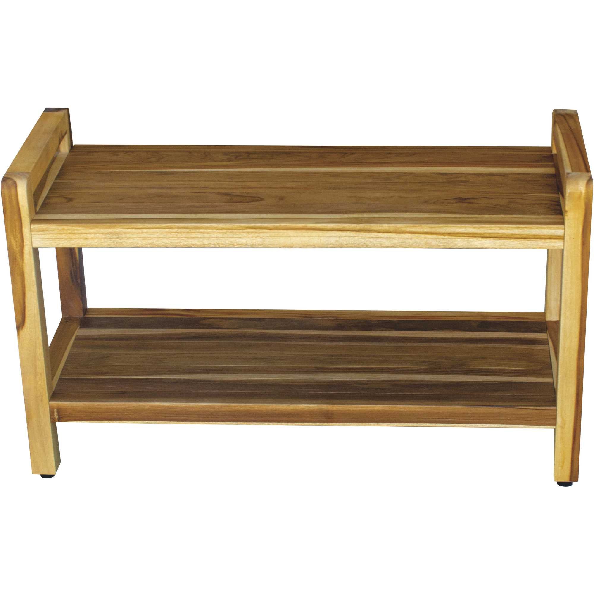 35" Natural Teak Rectangular Shower Bench With Shelf-Shower Benches-DECOROLALA
