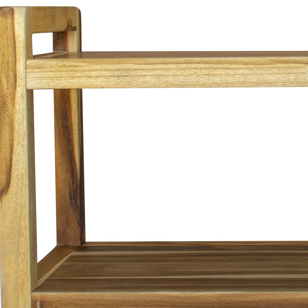 35" Natural Teak Rectangular Shower Bench With Shelf-Shower Benches-DECOROLALA
