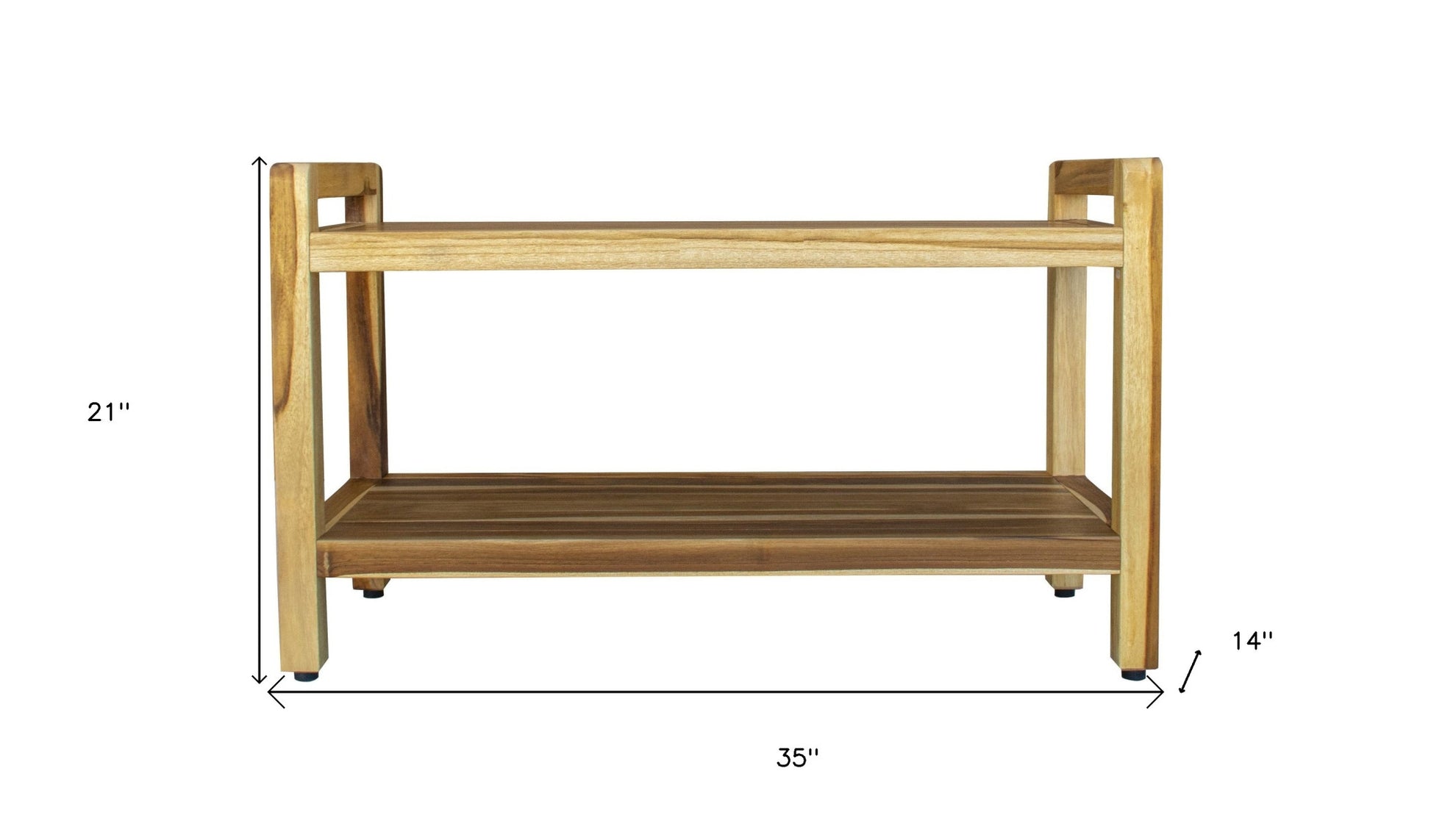 35" Natural Teak Rectangular Shower Bench With Shelf-Shower Benches-DECOROLALA