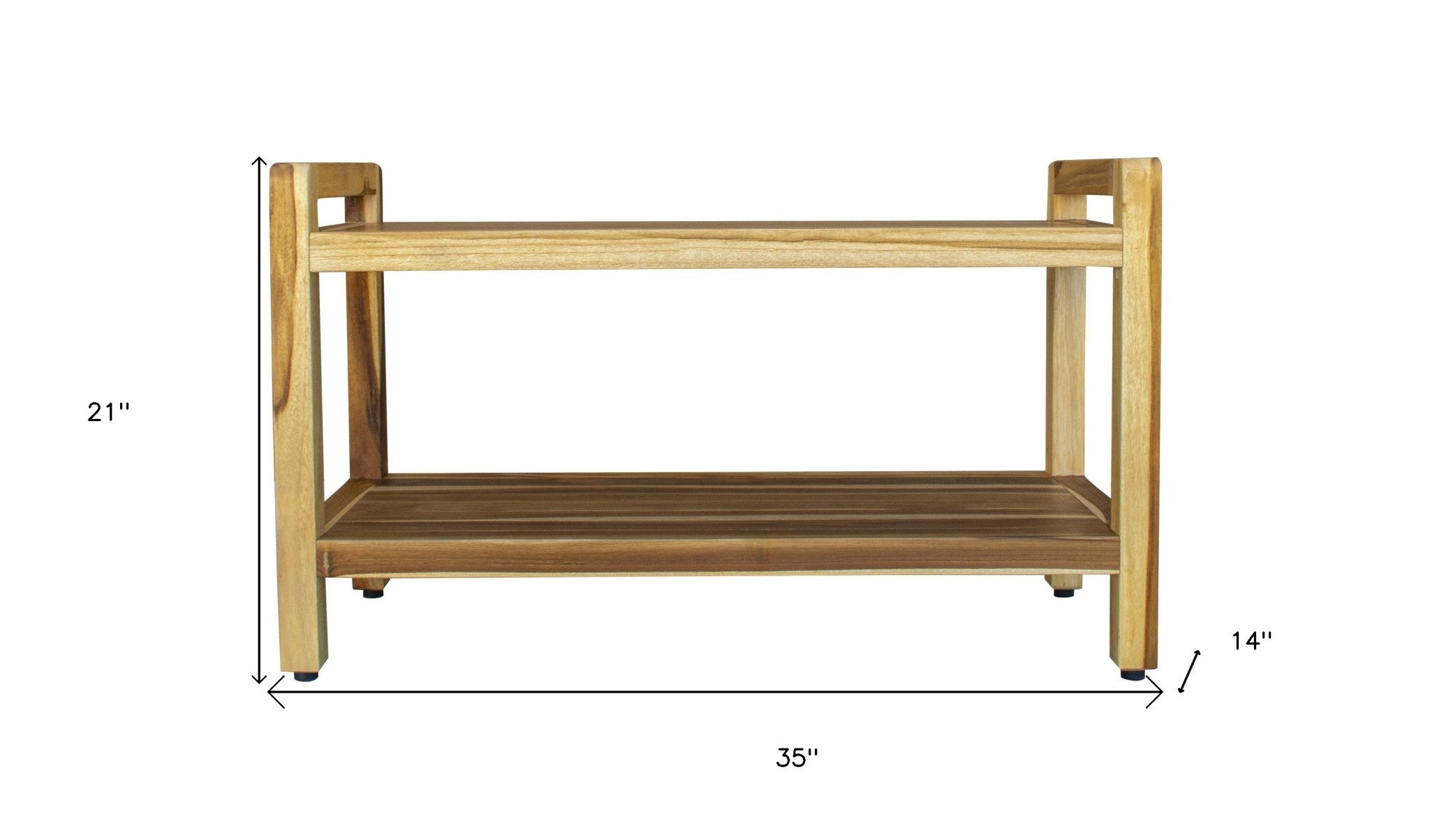 35" Natural Teak Rectangular Shower Bench With Shelf-Shower Benches-DECOROLALA