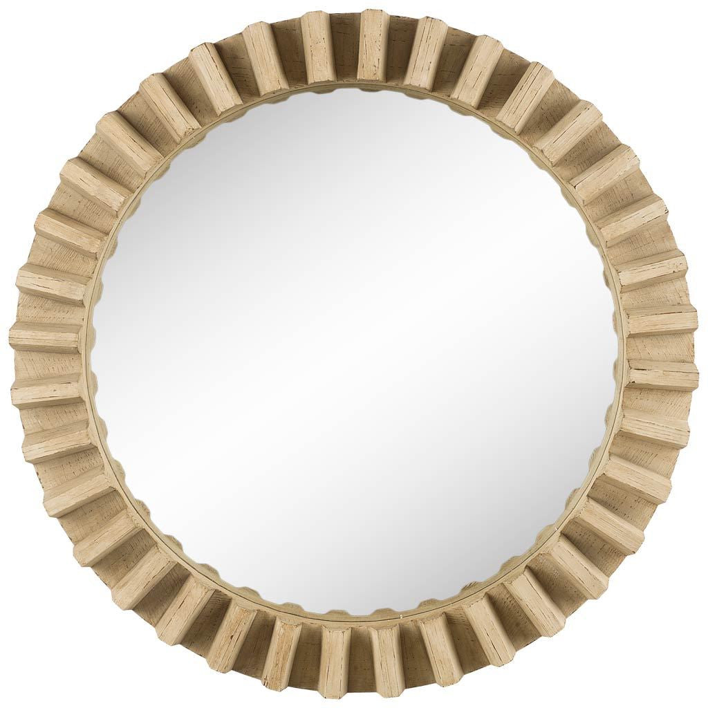 35" Round Natural Brown Wood Frame Wall Mirror-Mirrors-DECOROLALA